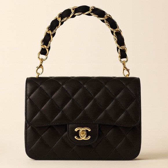 Black Leather & Gold Chain Interchangeable Bag Strap - Picture 1 of 5